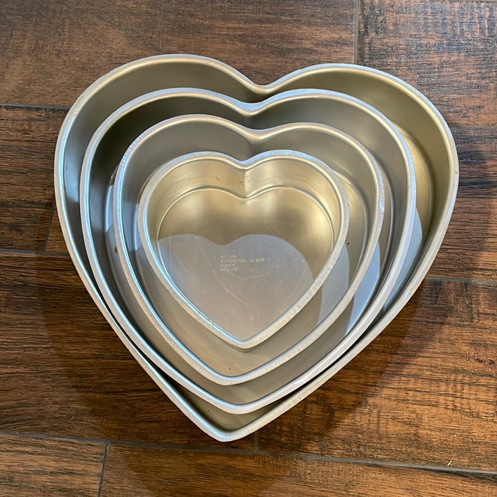 3 Aluminum Heart Shaped Cake Pan Set Tin Muffin Chocolate Mold baking